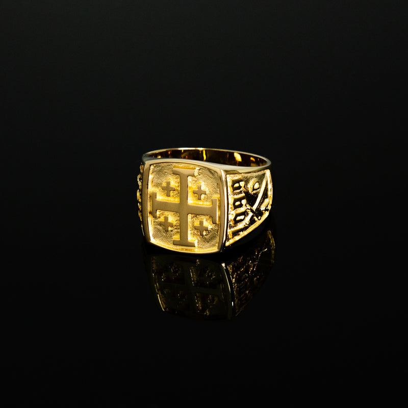 Anbinder Jewelry 14K Yellow Gold Men's Jerusalem Cross Ring with Diamonds,  Christian Jewelry |My Jerusalem Store